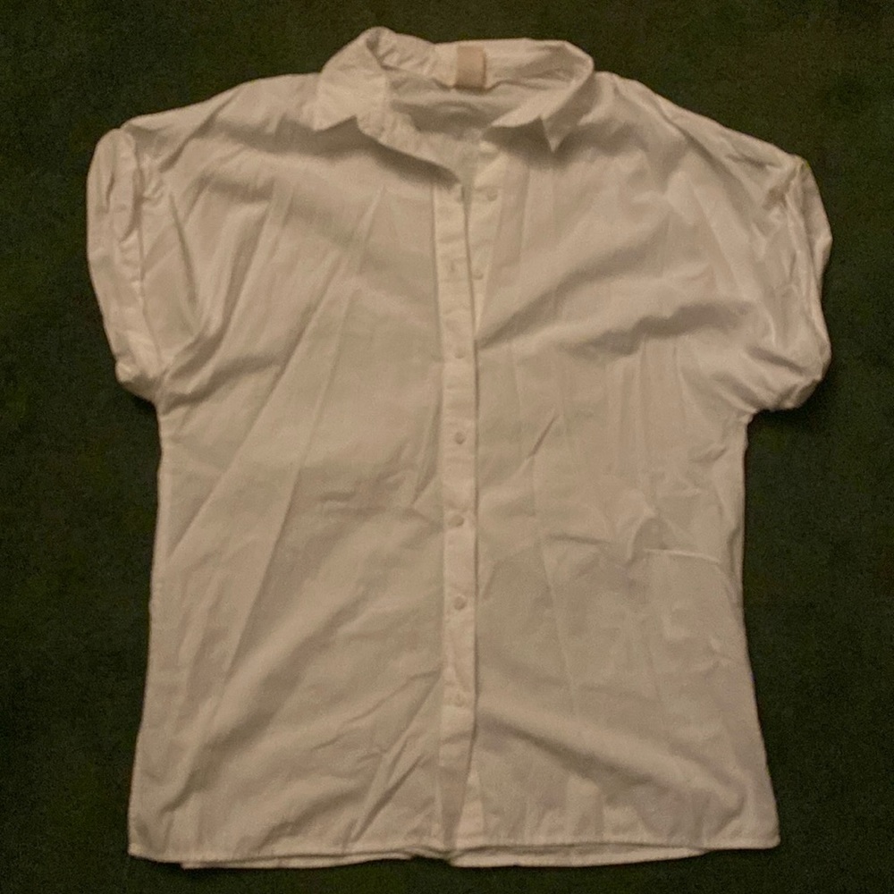 H&M Short Rolled Sleeve White Cotton Button Up Shirt - Size 4